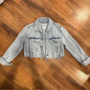Zara Light Blue Cropped Denim Jacket